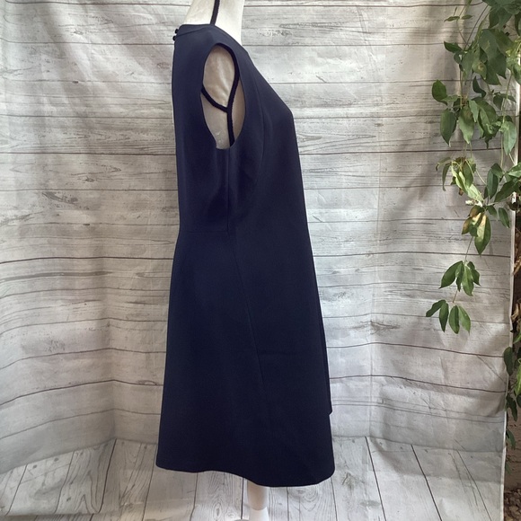 NWT Lafayette 148 Black Sleeveless Shift Dress Wool-Silk Keyhole Back Large LBD - Picture 6 of 14